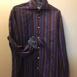 Thomas Dean Long Sleeve Button Front Shirt Stripes
